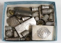Five assorted early 20th century silver vesta cases, a similar French white metal vesta case, a