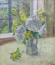 Marjorie Frances Bruford (Midge Bruford, 1902-1958) oil on canvas, Still life of flowers in a jug,