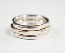 A modern Links of London silver triple band ring, size L, in Links of London box.