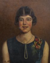 Owen Forrest (20th. C) oil on canvas, portrait of an Art Deco woman, signed and indistinctly