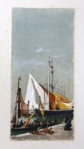 Clara Montalba RWS (1840-1929) watercolour and gouache, Dutch barges, signed and dated '76,