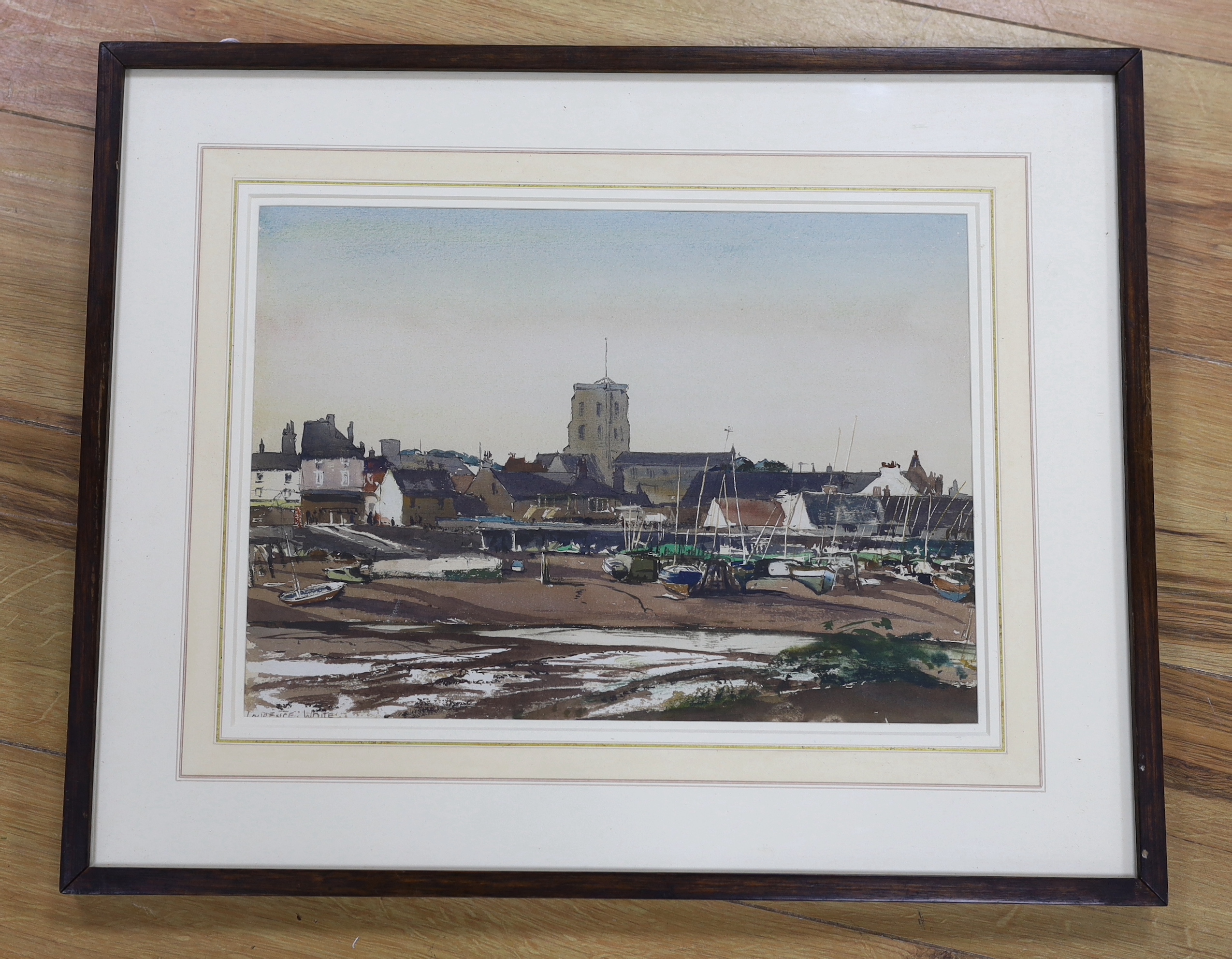 Laurence White (1914-1974), watercolour, Shoreham at low tide, signed, 5 x 35cm - Image 2 of 3