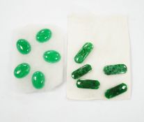 Five unmounted jadeite cabochons, approx. 15mm and five unmounted ovoid jadeite cabochons, approx.