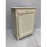 A 19th century Continental painted pine side cabinet, width 94cm, depth 52cm, height 122cm