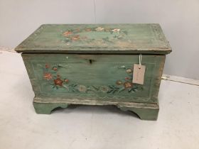 A miniature painted wood coffer, width 48cm, depth 25cm, height 30cm