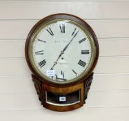 A Victorian mahogany fusee drop dial wall timepiece, marked Edward Nye, Worthing, width 36cm, height