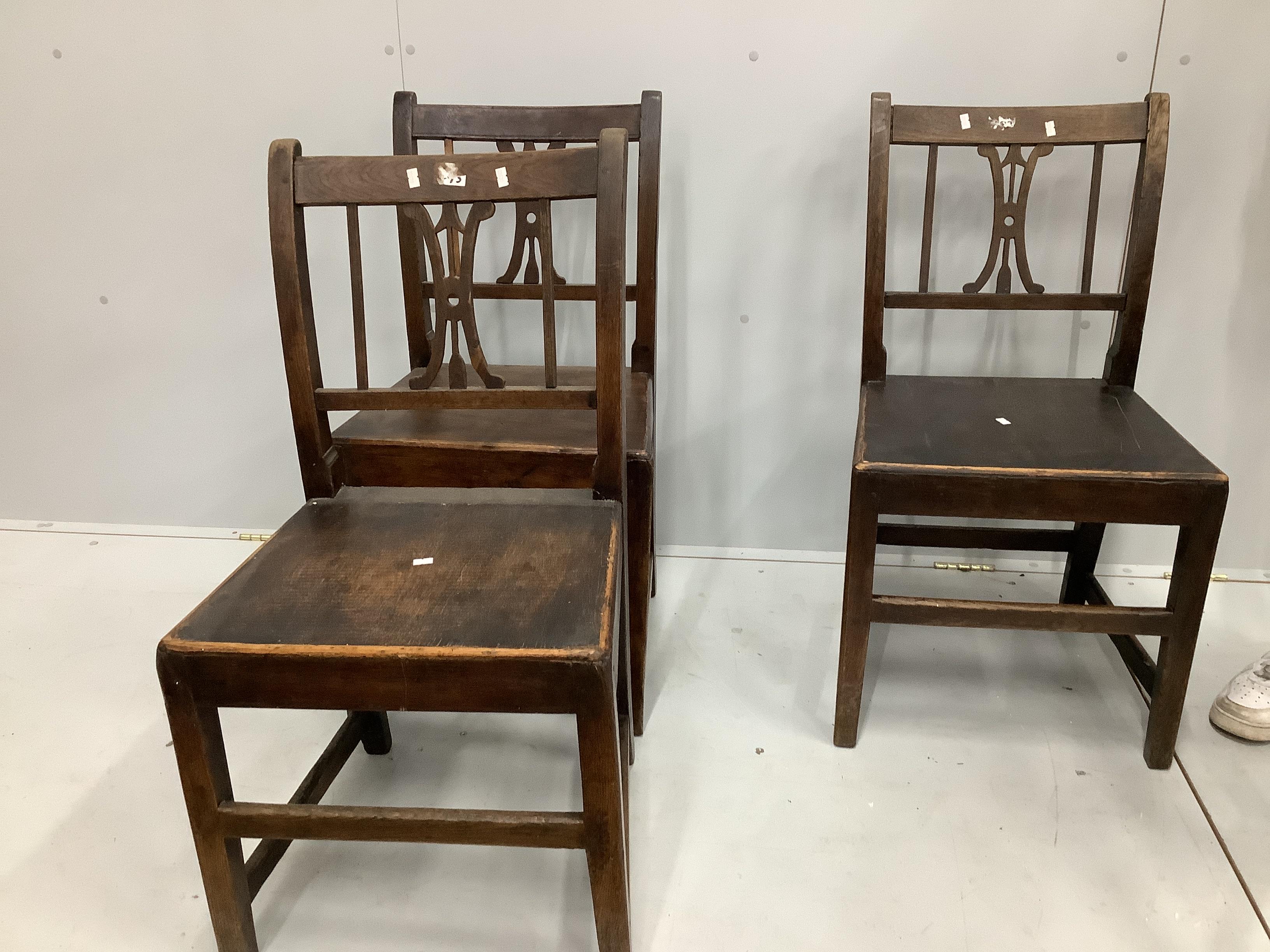 A set of four early 19th century and later provincial oak wood seat dining chairs - Image 2 of 2