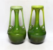 A pair of Bretby Arts and Crafts style vases, impressed model number 1565, circa 1900, 33cm high