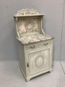 An early 20th century painted wood and composition marble topped washstand, width 61cm, depth