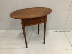 A Regency and later oval mahogany side table, width 76cm, depth 46cm, height 72cm (adapted)