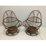 A pair of vintage bamboo tub framed chairs, width 78cm, depth 78cm, height 100cm