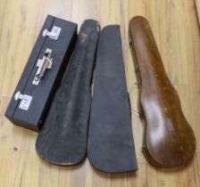 One violin, three violin cases and a cased set of bagpipes