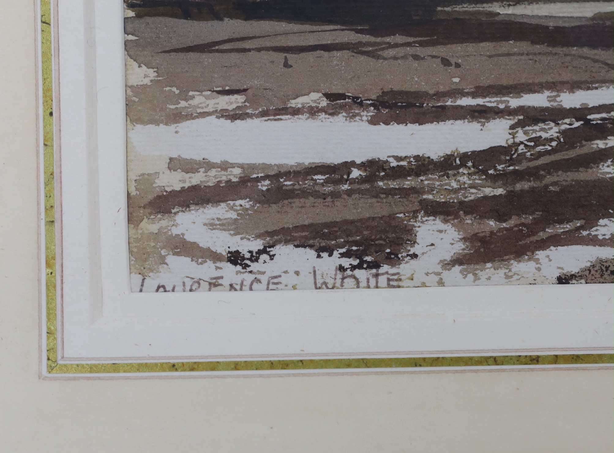 Laurence White (1914-1974), watercolour, Shoreham at low tide, signed, 5 x 35cm - Image 3 of 3