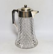 A silver plate mounted cut glass lemonade jug, 29cm