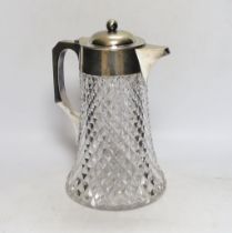 A silver plate mounted cut glass lemonade jug, 29cm