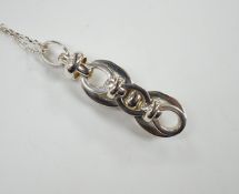 A modern Links of London silver oval link line pendant, 52mm, on a 925 fine link chain, 58cm, in