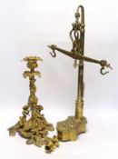Set of vintage brass scales and a gilt metal grapevine column centrepiece