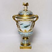 A Coalport boxed presentation urn and cover, signed M Harnett, limited edition of 50, no 40, 32cm