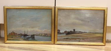W B Rowe (1910-1955) pair of oils on board, Adur at Littlehampton, each signed, one dated 1920, 25 x