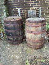 Two coopered barrels, diameter 54cm, height 89cm