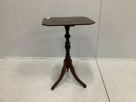A Regency style inlaid rosewood and beech tripod side table, width 46cm, depth 39cm, height 75cm