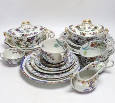 A collection of Spode Ironstone and pottery blue tea and dinnerware, including a pair of oval boat
