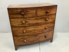 A Regency mahogany bow fronted chest of drawers, width 107cm, depth 55cm, height 106cm