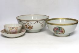 A Chinese famille rose bowl and dish and two similar bowls, all Qianlong period, largest diameter