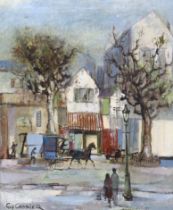 Guy Cambier (1923-2008), oil on canvas, Street scene with horse and carriage, signed, 63 x 52cm
