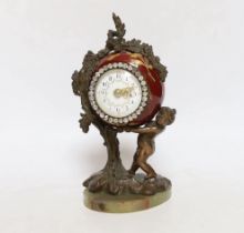 A late 19th century Louis XV style porcelain and gilt metal cased mantel clock, 18.5cm high