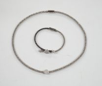 A modern Links of London, silver necklace with diamond cluster motif and a similar bracelet, in
