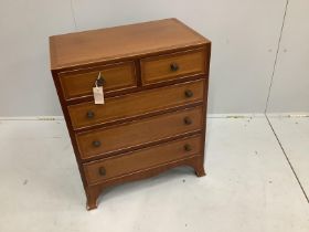 A small Regency style banded mahogany five drawer chest, width 61cm, depth 38cm, height 74cm