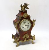 A late 19th century Louis XV style eight day red tortoiseshell and gilt metal cased mantel clock,