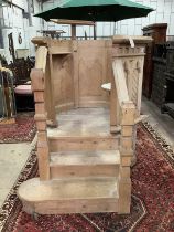 A Pugin style pitch pine pulpit with lecturn, height 165cm