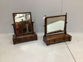 A Regency brass inlaid rosewood toilet mirror, width 57cm, height 60cm together with an early