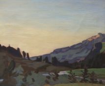 Karl Reber (1870-1931), oil on canvas, Mountainous landscape, 'Razliapl', unsigned, details verso,