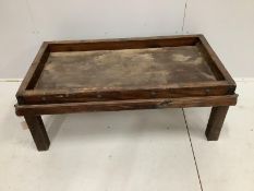 An Indian rectangular hardwood low table, width 126cm, depth 69cm, height 49cm