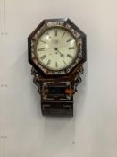 A Victorian mother-of-pearl inlaid coromandel drop dial wall clock, height 70cm