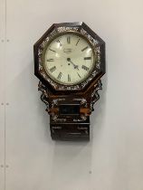 A Victorian mother-of-pearl inlaid coromandel drop dial wall clock, height 70cm