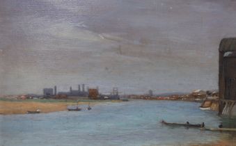W B Rowe (1910-1955) oil on board, Mouth of the River Adur, signed, 18 x 29cm