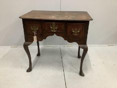 A George III mahogany banded oak lowboy, width 75cm, depth 48cm, height 72cm