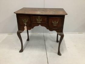 A George III mahogany banded oak lowboy, width 75cm, depth 48cm, height 72cm