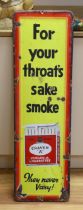 A ‘For your throats sake smoke Craven “A”’ enamel sign, 95x29cm