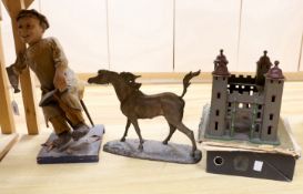 A Cobbler model, toy fort, resin horse etc.