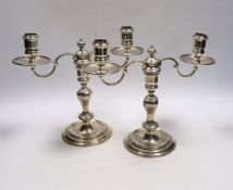 A pair of George VI silver two branch, two light candelabra, Thomas Ducrow & Sons, Birmingham, 1945,