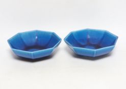 A pair of 19th century Japanese awaji octagonal bowls, 17.5cm