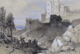 James Duffield Harding (1798-1863), watercolour, Dover Castle, inscribed, details verso, 10x15cm