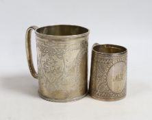A Victorian engraved silver christening mug, Roberts & Belk, Sheffield, 1873, 87mm, together with
