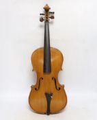 A bird's eye maple veneered student's violin, 58.5cm long