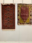 A Turkish prayer rug, 130 x 91cm together with a North West Persian style rug